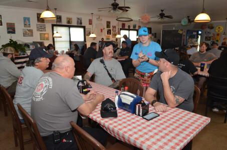 Firefighters and server at West Rowan Restaurant in Cleveland, North Carolina