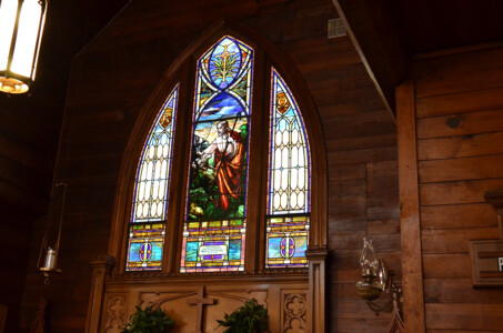 Stained glass window inside Christ Episcopal Church in Cleveland, North Carolina